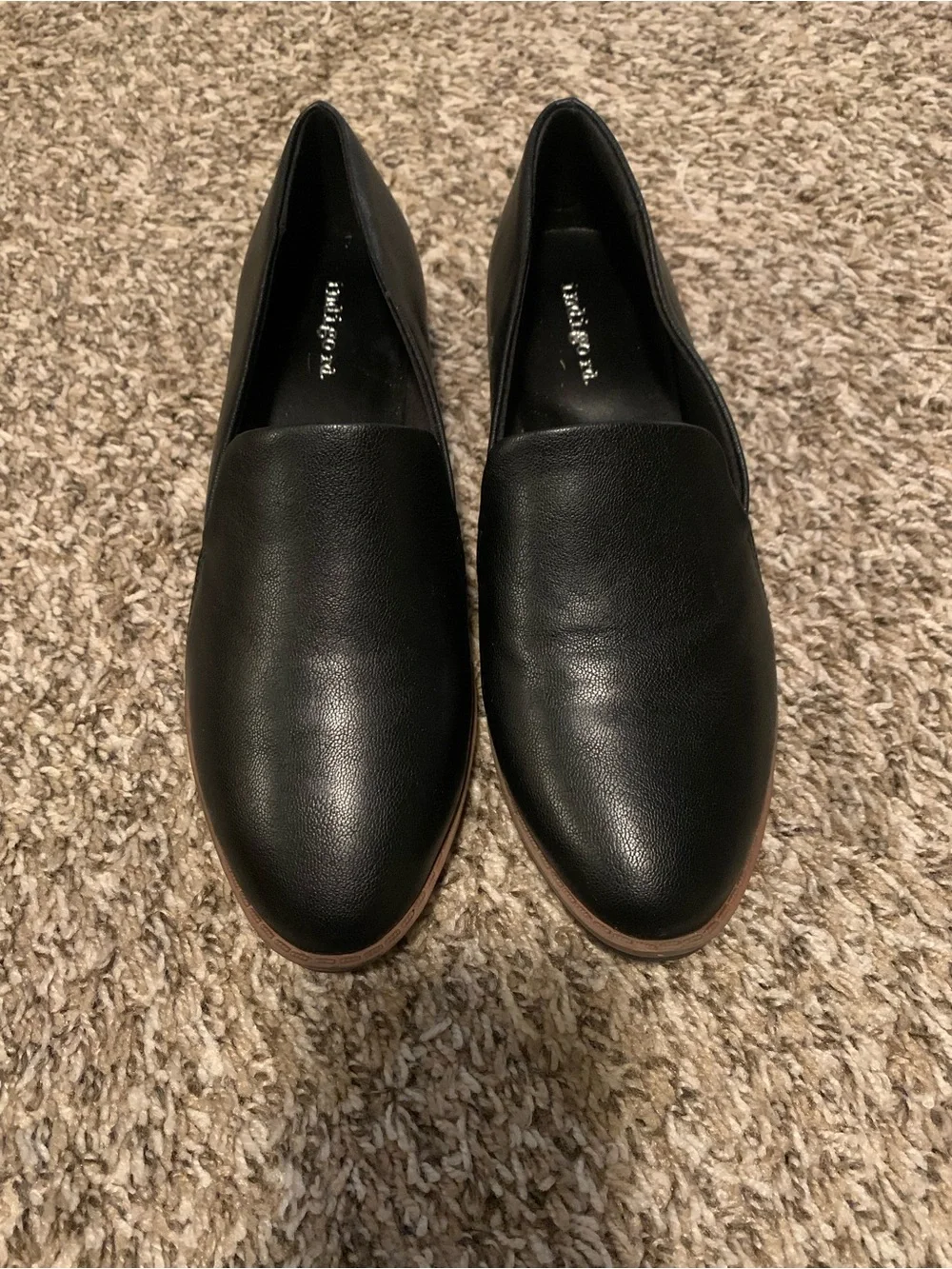 Indigo Black Leather Slip-On Flats